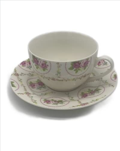Blanc Mariclo Juego de 4 tazas de porcelana con plato de 220 cc, color rosa
