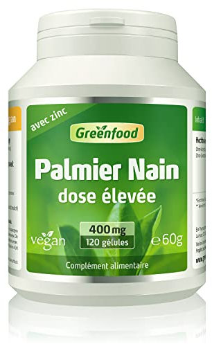 Greenfood Palmier Nain, 400 mg, extrait à dose élevée (75%), 120 gélules - sans additifs artificiels. Sans génie génétique. Vegan.