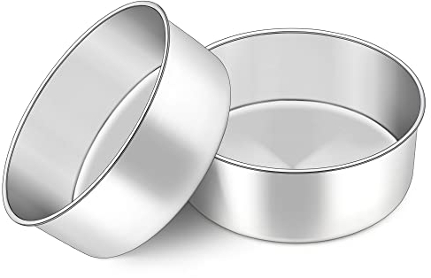 Joyfair Set di 2 tortiere per torte in acciaio inox da 7.5 cm di profondità, rotonde extra profonde per cottura, compleanno/Natale, finitura a specchio, lavabile in lavastoviglie, 20 cm