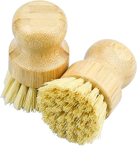 CAOMEI Pilzbürste Champignonbürste, 2 Pcs Pilzbürste Gemüsebürste Topfbürste Naturborsten, Spülbürste Runde Küchenbürste Aus Bambus Zur Reinigung Von Töpfen, Pfannen, Tellern, Besteck
