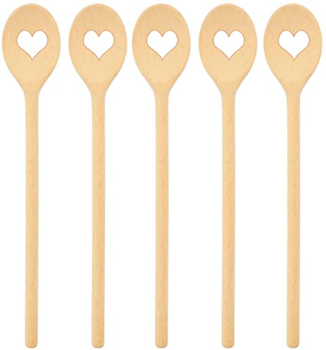 teemando® 5 X stabiler Marken-Kochlöffel aus Holz mit Herz, 30 cm, ovaler Kochlöffel zum Kochen und Backen, unkaputtbar bei normaler Anwendung