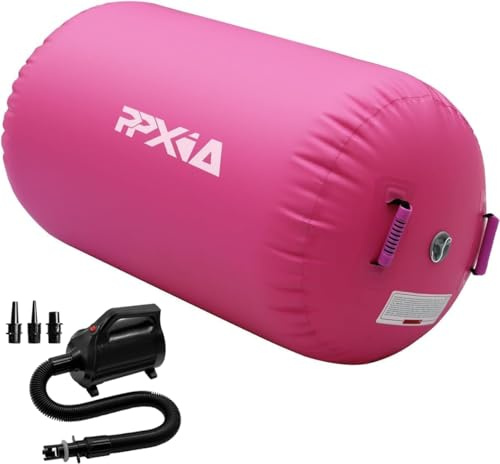 PPXIA Air Roll Aufblasbare Roller, Gym Air Barrel Luft Rollen Gymnastic Zylinder, Gymnastikmatte Tumbling Matte Yoga Roll mit Pumpe für Training (Rosa, 100 x 80 cm)