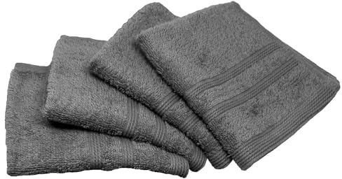 EDB Pack of 4 Face Cloth 100% Egyptian Cotton Luxury Super Soft Flannel Washcloth Set Gym, Golf, Spa Quick Dry Hotel Quality Fingertip Face Towels 500-GSM (Charcoal Grey)