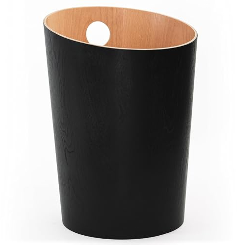 Kazai.® Design Paper Bin 'Bennet' | Unique Waste Paper Basket for Office, Bedroom, Children's Room, and More | Office Bin Made of Real Wood Veneer | Black