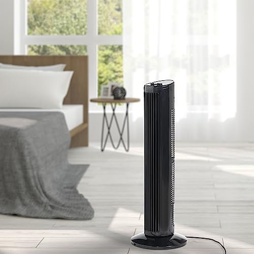 Bremmer 29 Inch Tower Fan, 70 Degree Oscillating Cooling Fan, 3 Speed Settings, 50 Watt Power, 50dB Quiet Operation, Freestanding - Black