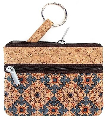 Boshiho Damen Geldbörse aus Kork Umweltfreundlich Vegane Mini-Änderungstasche Münzgeldbörse Kreditkartenetui Geldbörse mit Reißverschluss und Schlüsselrin (A)