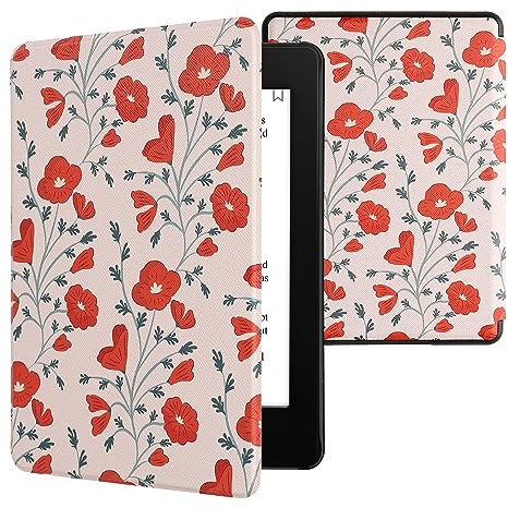 kwmobile Klapphülle kompatibel mit Amazon Kindle Paperwhite 11. Generation 2021 Hülle - Flipcase für Kindle Paperwhite Hülle mit Magnetverschluss - Mohnblumen