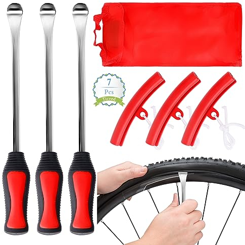 Ticeed 3 Pezzi Leva di Montaggio per Pneumatici, Kit di Leva Gomme Leva a Cucchiaio in Acciaio per Moto con 3 Protezione del Cerchio per Cambio e Riparazione dei Pneumatici Motocicli Auto Bicicletta