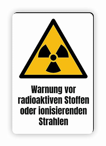 Warnzeichen (W003) Warnung vor radioaktiven Stoffen oder ionisierenden Strahlen - Eckiges Warnschild mit Text - Warnschild mit Text - nach DIN EN ISO 7010