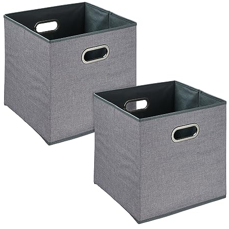 Relaxdays Aufbewahrungsbox, 2er Set, Faltbare Regalboxen, Grifflöcher, HxBxT: 32 x 33 x 33 cm, Faltboxen, Leinen, grau