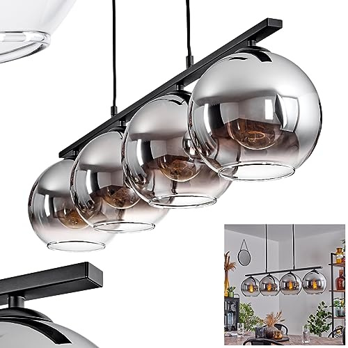 Pendelleuchte Koyoto, Hängelampe aus Metall/Glas in Schwarz/Chromfarben/Klar, Hängeleuchte im Retro/Vintage-Design mit Glasschirmen (Ø 20 cm), 4-flammig, Höhe max. 116,5 cm, 4 x E27, ohne Leuchtmittel