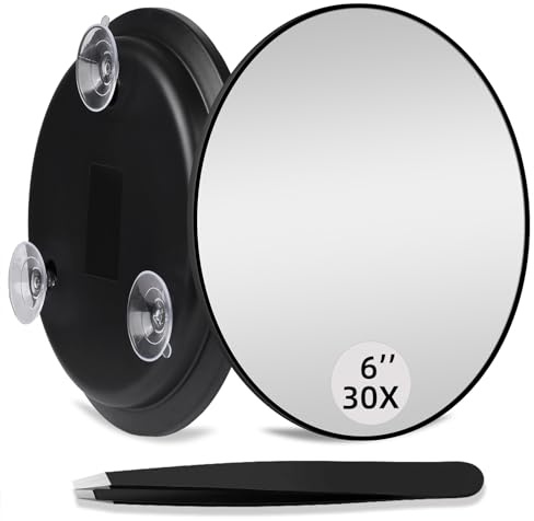 Specchio con ingrandimento 30x, specchio rotondo ad alto ingrandimento 30x, grande specchio ingranditore con 3 ventose, specchio ingranditore 30x con pinzette, ingrandimento da viaggio 30x, specchio