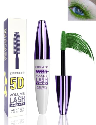 5D Telescopic Mascara Wasserfest Grün, für Voluminöse und Lange Wimpern | Green Wimperntusche Wischfest, Lashes Extensions Tubing Mascara, Langanhaltend Curling, Cosplay Party Eye Makeup für Frauen