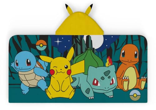 Pokemon Anime Kids Super Soft Bath/Pool/Beach Soft Cotton Terry Hooded Towel Wrap, 24 in x 50 in, (Official Licensed Product) By Franco