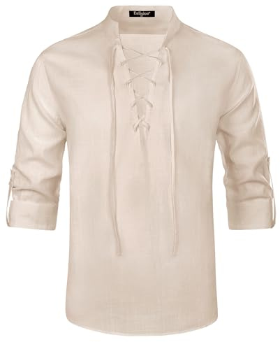 Enlision Mens Linen Shirt Classic Lace Up Long Sleeve Casual Medieval Vintage Costume