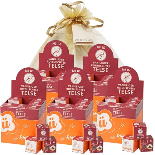 GUSTONE. Tee-Geschenkset Schlürf Bio Rotbuschtee „Telse“ 5 x 27 Pyramiden-Teebeutel