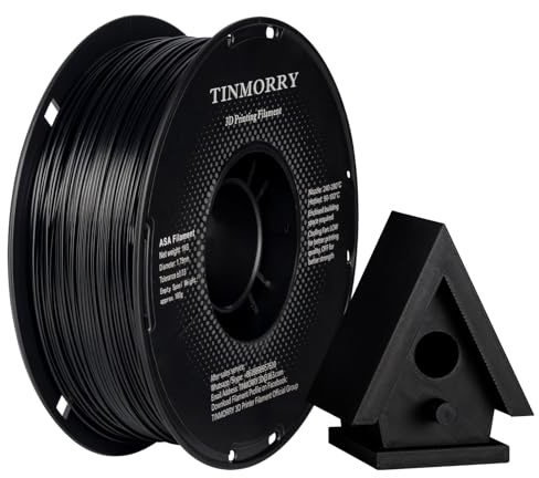TINMORRY ASA-filament 1,75 mm, ASA-filament för 3D-skrivare 1 kg, Svart | UV Och Väderbeständig Utomhusprojekt Funktionella Delar Hög Värmebeständighet Sluten Ram