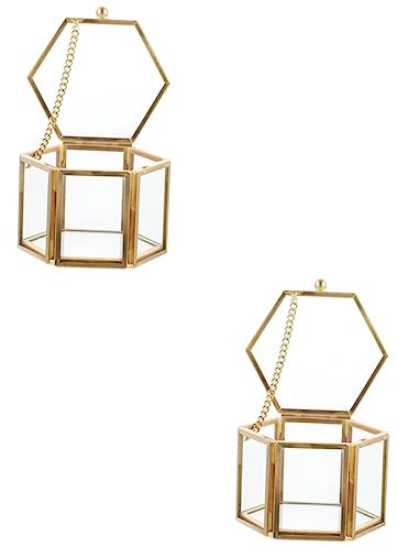 PACKOVE 2stücke Schmuckaufbewahrungsbox Sechseckige Vintage Geschenkbox Schmuck Organizer Für Ringe Ohrringe Transparentes Design Hochwertige Und Messingverarbeitung Für Stilvolle