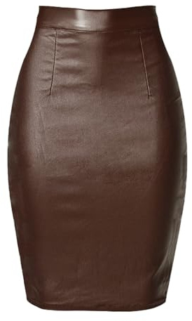 ZC8bdbd Faldas de piel sintética para mujer, de cintura alta, entallada, con abertura trasera, falda lápiz, Café, XXL