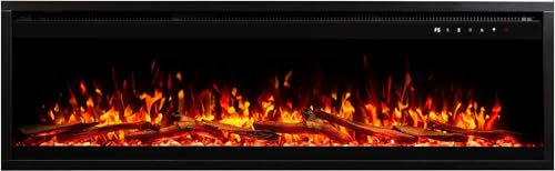 Chimenea eléctrica de Pared LED AFLAMO Royal Pro AFLAMO Plus – Llama Realista 3 Colores, iluminación 13 Colores, Mando a Distancia, aplicación móvil, calefacción 750/1500W, Varios tamaños (100x38x16)