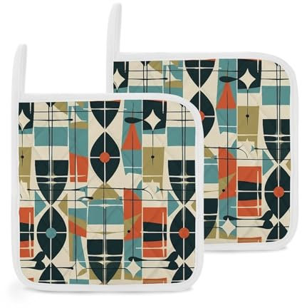 Set di 2 presine per presine da cucina moderne di metà secolo con presine lavabili per cucinare sottopentola quadrato per cottura antiscivolo per forno