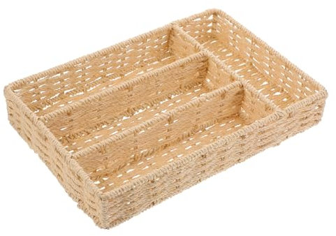 Garneck Panier De Rangement Boîtes à Vaisselle à Tiroirs Accessoire De Cuisine Fourniture D'ustensiles. Organisateur De Couverts Panier à Couverts Tressé Beige Corde De Papier