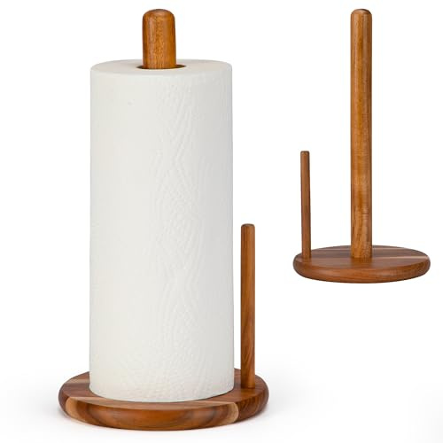 E-ROOM TREND Hölzerne Küchenrollenhalter Natürliche Farbe | Akazienholz-Papierhalter / Rollen-Organizer für Arbeitsplatte, Küche, Bad, Esstisch & Haus