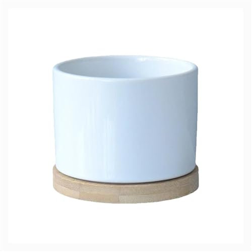 lskdnrufh Flowerpot Succulent Plants Flowers Green Plants Plant Pots Ceramic Pure White with Wooden Tray Flower Pots CultivationPlanters Home Decoration Planter