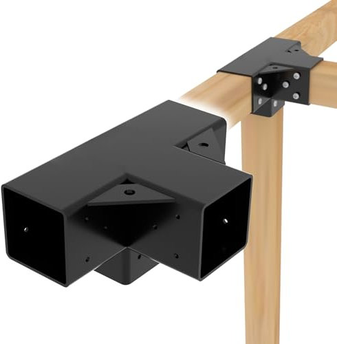 Pergola Kit 4x4(Inner 3.64x3.64), 4-Way Pergola Bracket 1 Pc- Right Angle Elevated Wood Stand Kit -DIY Woodworks Gazebo Brackets Hardware Kit for Outdoor Wood Beams Posts Sunroom Carport Cabin