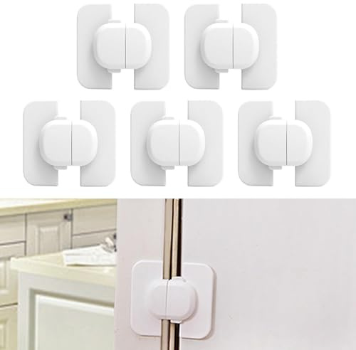SHUOHONG 5 Stück Kindersicherung Schrank, Selbstklebende Kindersicherung Schubladen, Multifunktionsschloss Safety Cupboard Locks, Kühlschrank Schloss Schrankschloss für Möbel, Küche
