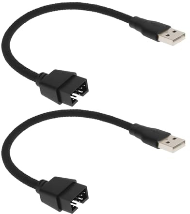 YINETTECH 2Pcs USB A Male to 9 PIN Motherboard RGB Data to External U Port Adapter Short Cable Tinned Copper with Braided Sheath PC