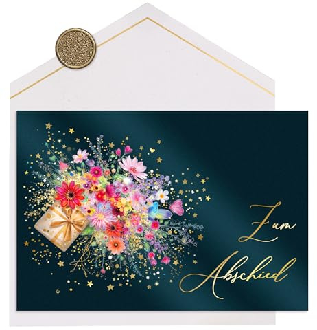 Joli Coon Premium Abschiedskarte Kollegen STARDUST, mit Kuvert | 350g Perlmuttpapier mit Schimmereffekt, weiße Innenseite, goldveredeltes Fine-Paper-Kuvert, für persönliche Abschiedsworte