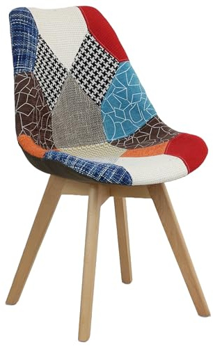 Totò Piccinni Sedia FUTURA con cuscino imbottito e gambe in LEGNO di faggio dal desing scandinavo (1, Tessuto Patchwork Party)