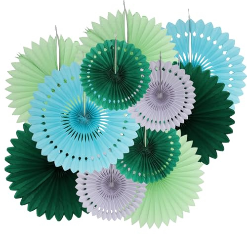 TMZELOA 11 Stück Grüne Papier Fächer Set mit PomPoms und Papierblumen Blumen Dekoration für Gartenparty & Baby Shower Wiederverwendbare Fächer Hochzeitsdeko für Geburtstag Hochzeit Deko Sommer