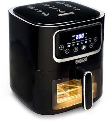 Swiss line Freidora de Aire sin Aceite de 8L de capacidad y 2200W de potencia, Dietética y Digital, Ventana, Temperatura Regulable 100-200°C 6 Menús
