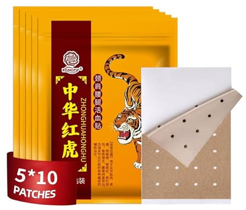 Chinese Tiger Pain Patches, 50 Count Hot Capsicum Plasters, 2.8 * 3.9 inch, Zipper Closure Bag