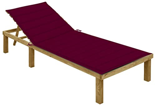 HaoChrymec Lettino Prendisole in Legno di Pino, Schienale Regolabile con Cuscino, Sdraio da Giardino, Lettino da Spiaggia, per Esterno e Balcone, Colore Rosso Vino, 200 x 70 x 77 cm