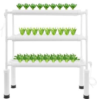 XUEMANSHOP Hydroponic Grow Kit, 3 nivåer 108 planteringsplatser hydroponisk odlingssystem med vattenpump och adapter, för kontor, balkong, takterrass