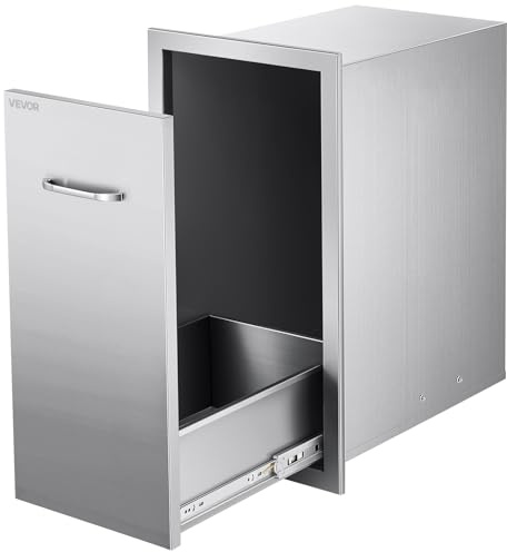VEVOR Cajón de Basura para Cocina Exterior, Barbacoa e Islas de Cocina, 344 x 498 x 655 mm, Almacenamiento Interior, de Acero Inoxidable, para Bombonas de Gas Propano, Carga Máxima 25 kg, Plata