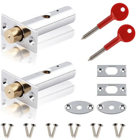 2 Pack Mortice Door Bolts with Star Keys, Stainless Steel Security Rack Bolts for Internal Doors, Concealed Door Bolt Lock for Doors and Windows, Screws Included, Silver