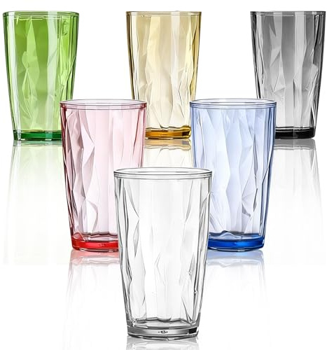 Wassergläser aus Kunststoff 500ml Bunte Trinkgläser Set 6 Stück für Kalte | Plastikbecher Mehrweg Unzerbrechliche Water Glasses für Kalte Heiße, Stapelbar Wassergläser für Picknick Camping Party
