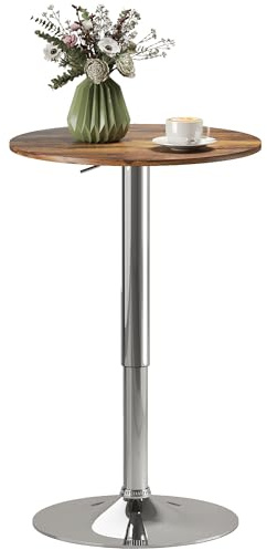 HOMCOM Round Bar Table 360 Degree Swivel Adjustable Height Rustic Brown