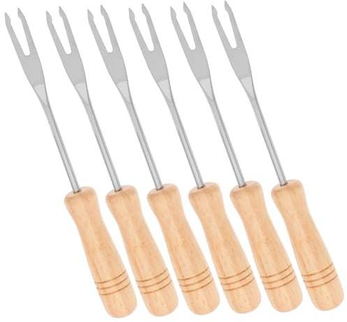 Fourchettes à Fondue Télescopiques 6 Pièces en Bois et Acier Inoxydable | Chocolat et Glace, Usage Maison ou Barbecue Extérieur, Finition Précise, Design Multifonction