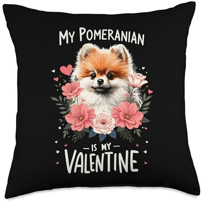 Valentine's Day Pomeranian Dog Pom-Pom Valentines Throw Pillow