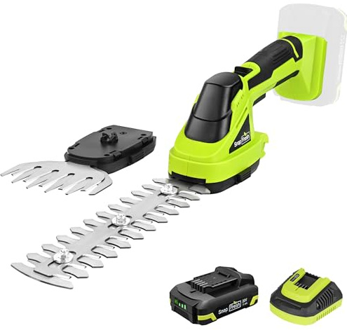 SnapFresh 20V Cortasetos Inalámbrico, Tijeras de Césped 2 en 1 con Batería 2000mAh y Cargador, Cuchilla para Setos de 220 mm y Césped de 120 mm, Recortadora Ligera para Jardín y Patio