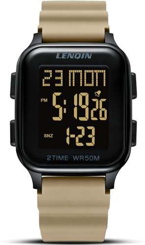 LN LENQIN Orologio Uomo Digitale Sportivo Impermeabile | Cinturino gomma 245 mm, cassa resina 40 mm, spessore 12 mm, LED, cronometro, allarme, 5 ATM, 12/24 ore