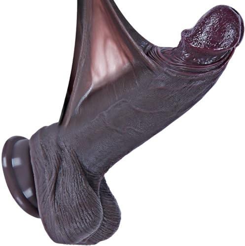 Pequeño dildo negro para principiantes de 19 cm, realista, con prepucio móvil, silicona de doble densidad, pequeño dildo anal, ventosa fuerte, compatible con arnés, apto para parejas