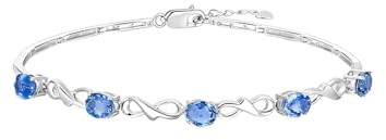 Mesnt Armbänder Damen, 14 Karat 585 Weißgold Infinity-Armband mit ovalem Saphir, Länge: 16+5CM