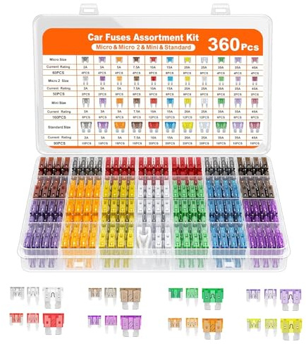 Infreecs 360 PCS Autosicherungen Set Gemischt, Kfz Sicherungen Set | 2A 3A 5A 7.5A 10A 15A 20A 25A 30A 35A 40A, Mini Flachsicherungen, Standard & Micro Sicherungen,für PKW Motorrad LKW Wohnmobil