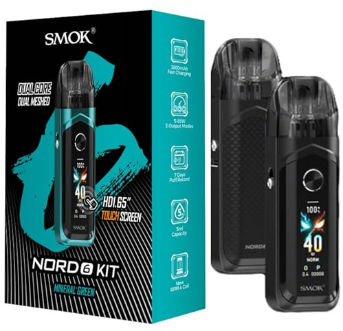 Smok Nord 6 Kit Built in 3800mAh Battery Top/Slid Filling 5ml Nord 6 Pod Cartridge Fit RPM 3 Coils/RPM 4 Coil, Refillable & Rechargeable Vape Device 80W Vaporoizer (Negro)
